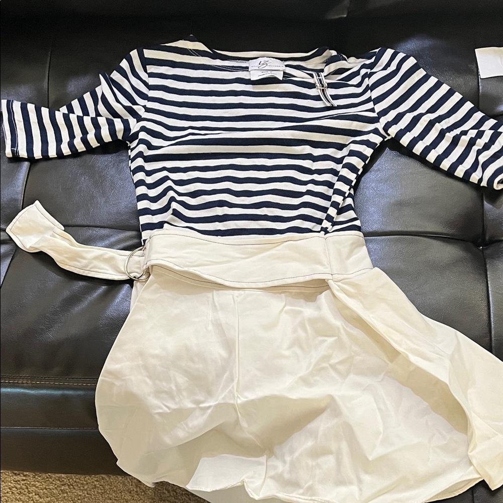 Byer California Navy and White Striped girls dress